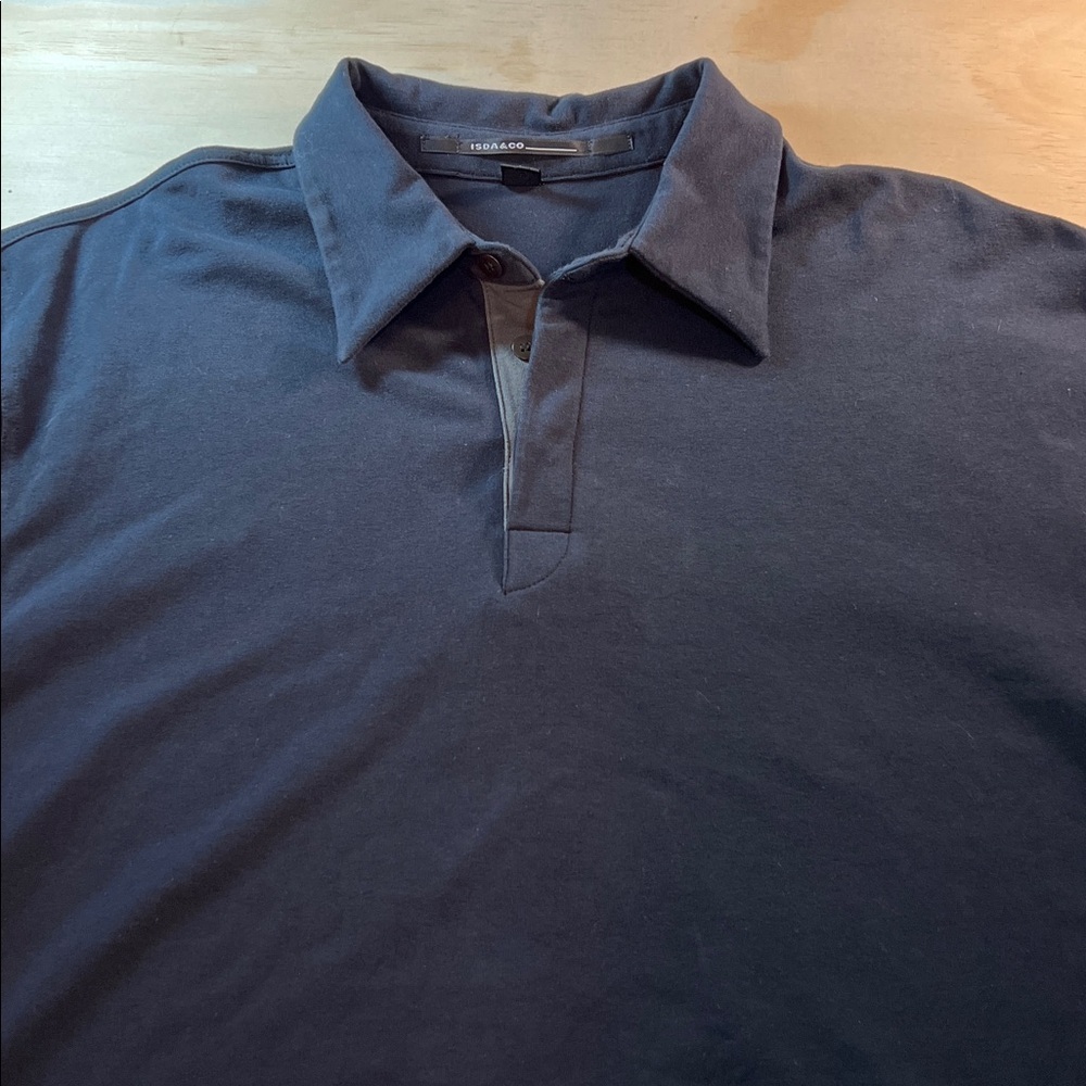 Men's Black Long Sleeve Cotton Polo Shirt Sz L Isda & Co